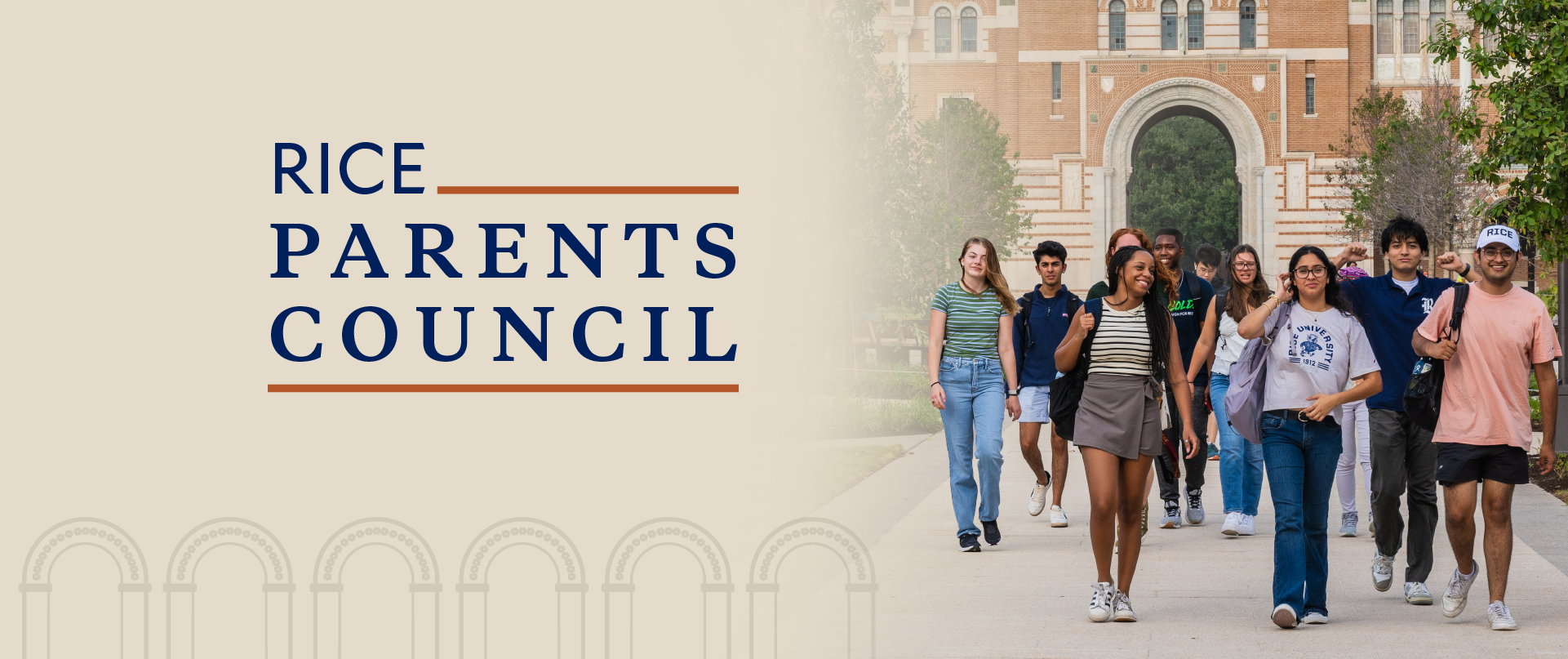 Rice Parents Council logo with students walking in the background