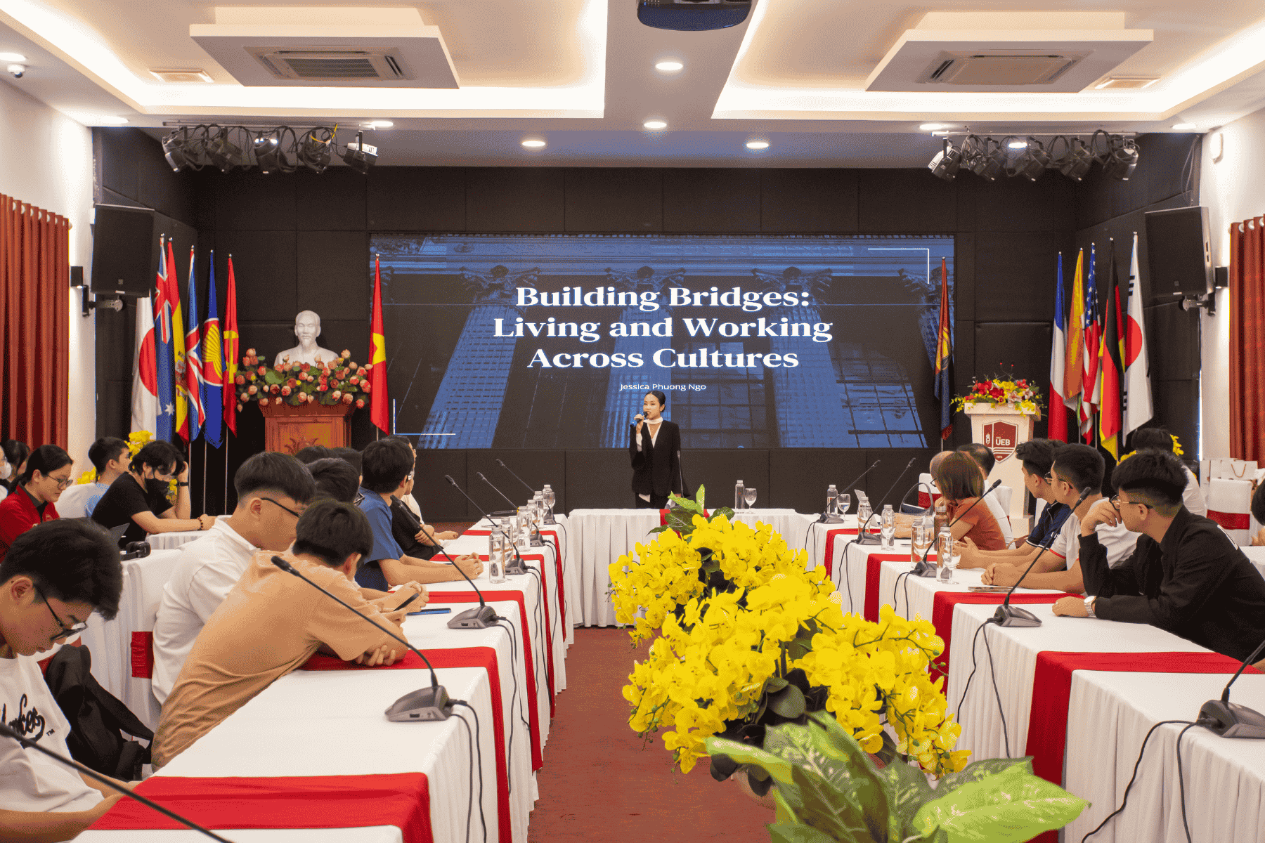 Jessica Ngo presenting to a group of people