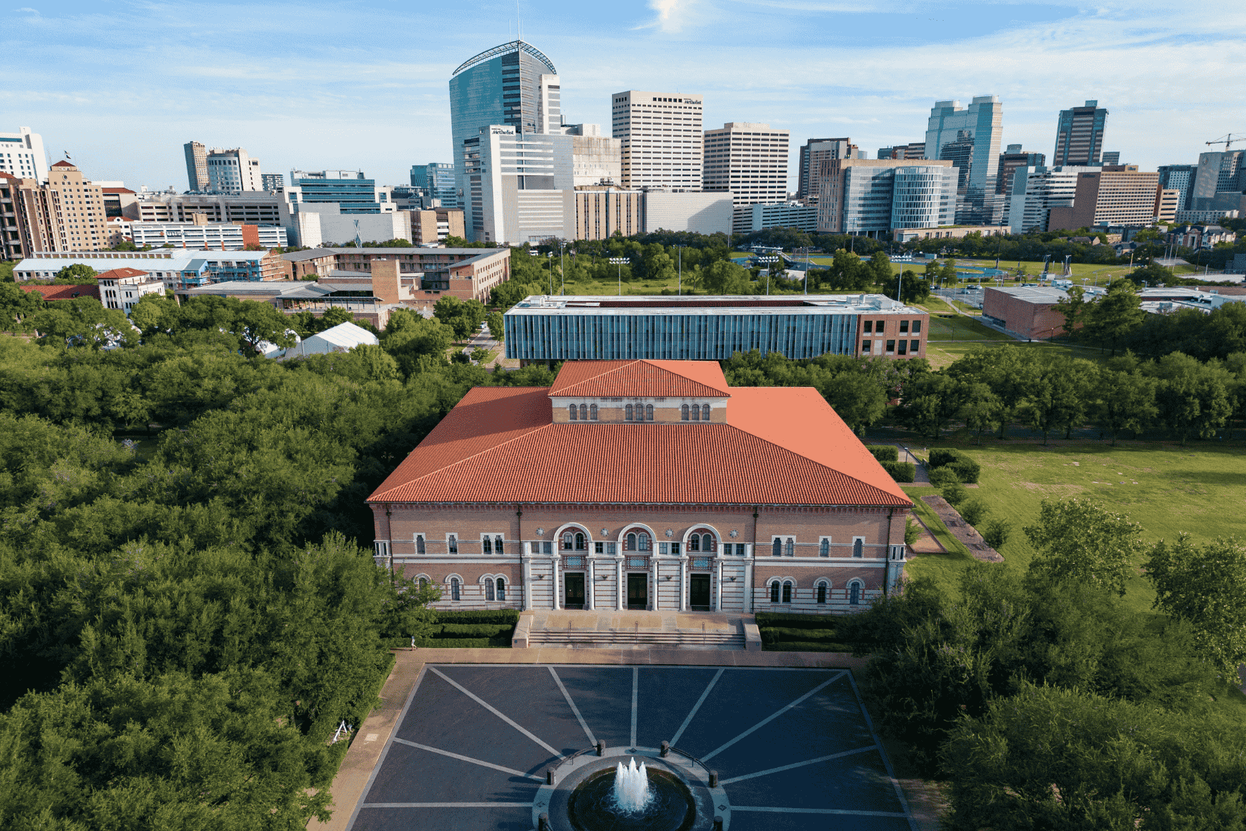 Baker Institute in front of Kraft Hall and Texas Medical Center