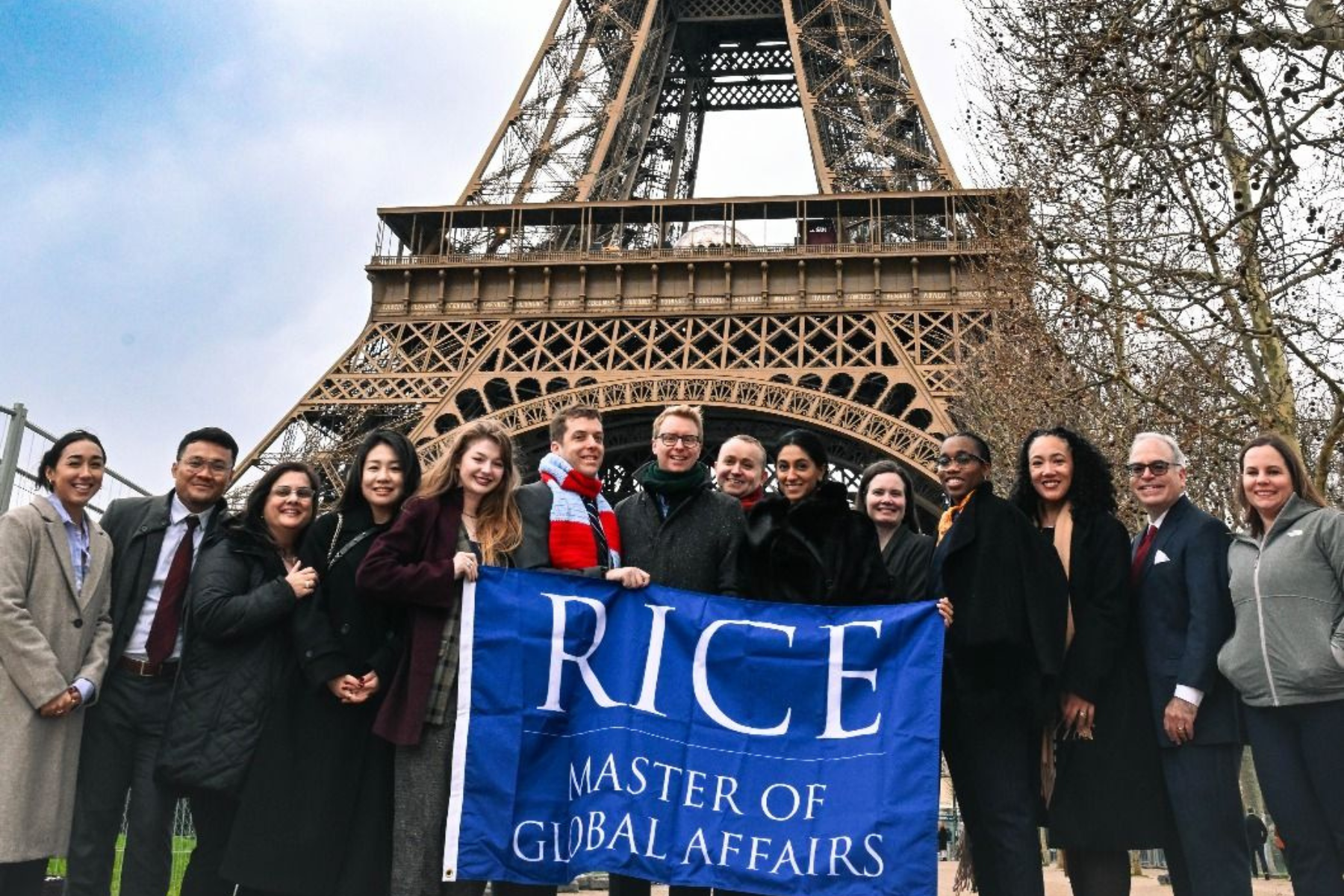 Rice University Maser of Global Affairs students in front of the Eiffel Tower