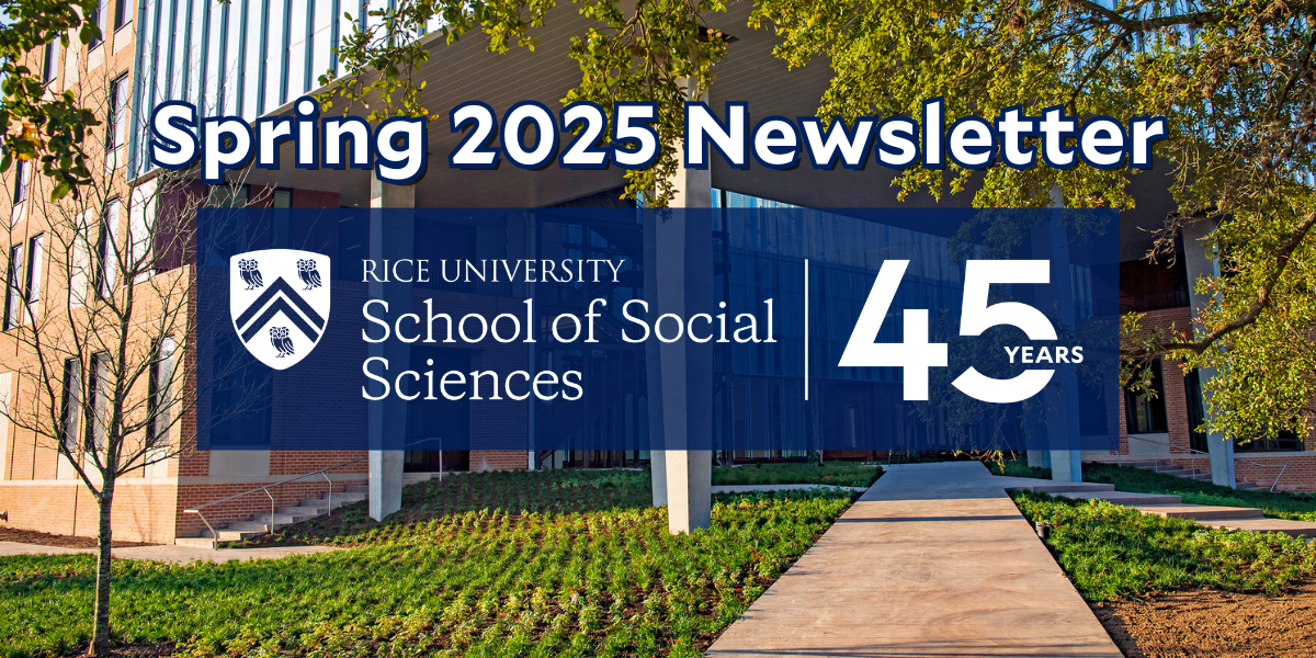 Text: ''Spring 2025 Newsletter'' - Kraft Hall and Rice Social Sciences 45 year logo