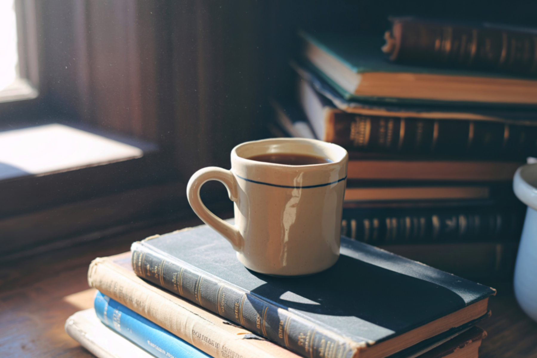 coffee on top of books