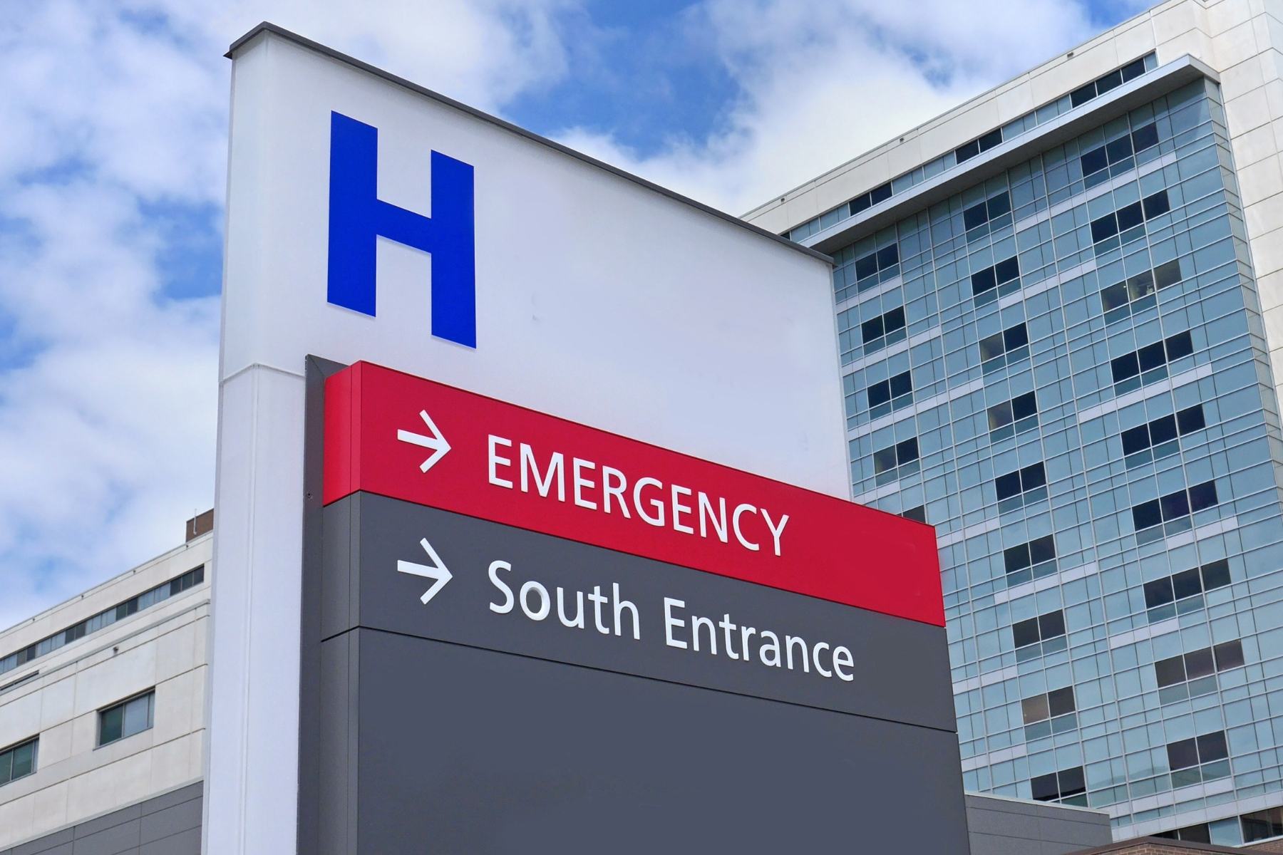hospital with sign outside